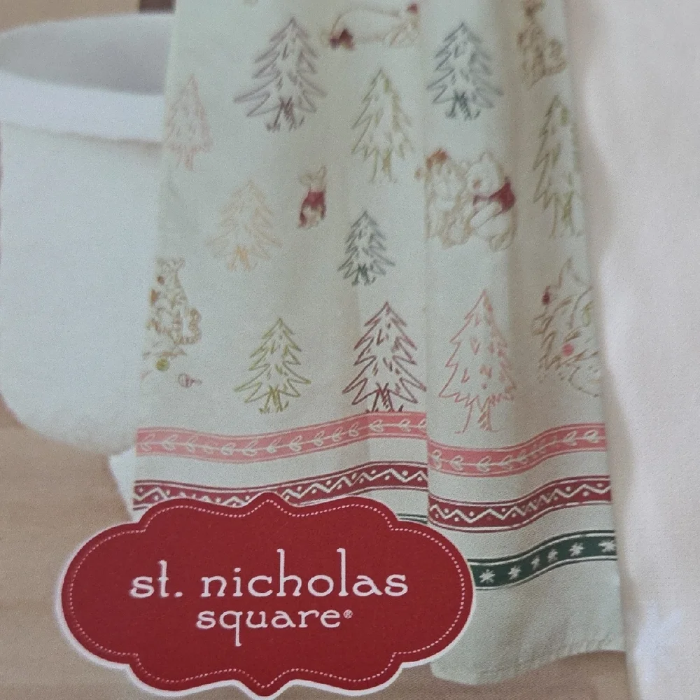 Disney Winnie the Pooh Festive Shower Curtain with Red and Green Trees
